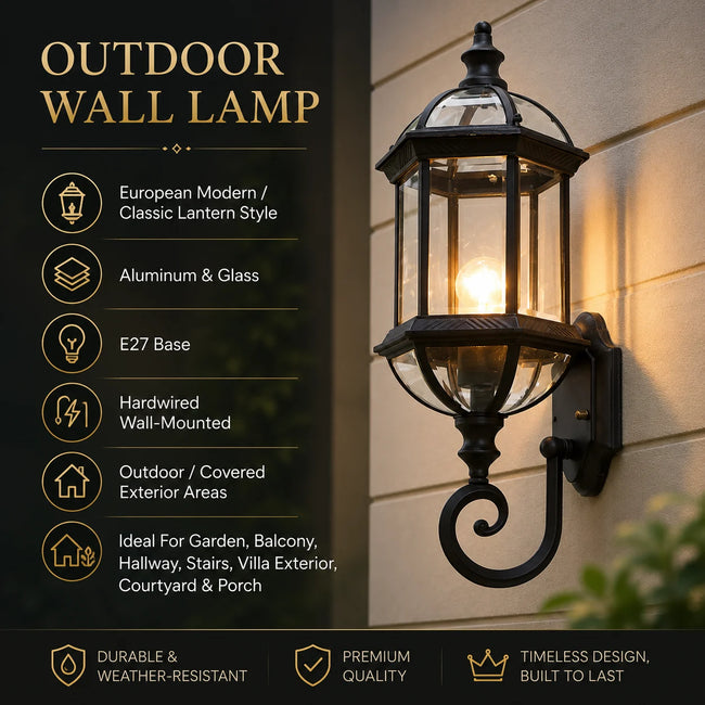 Elarion | European Style Outdoor Wall Light