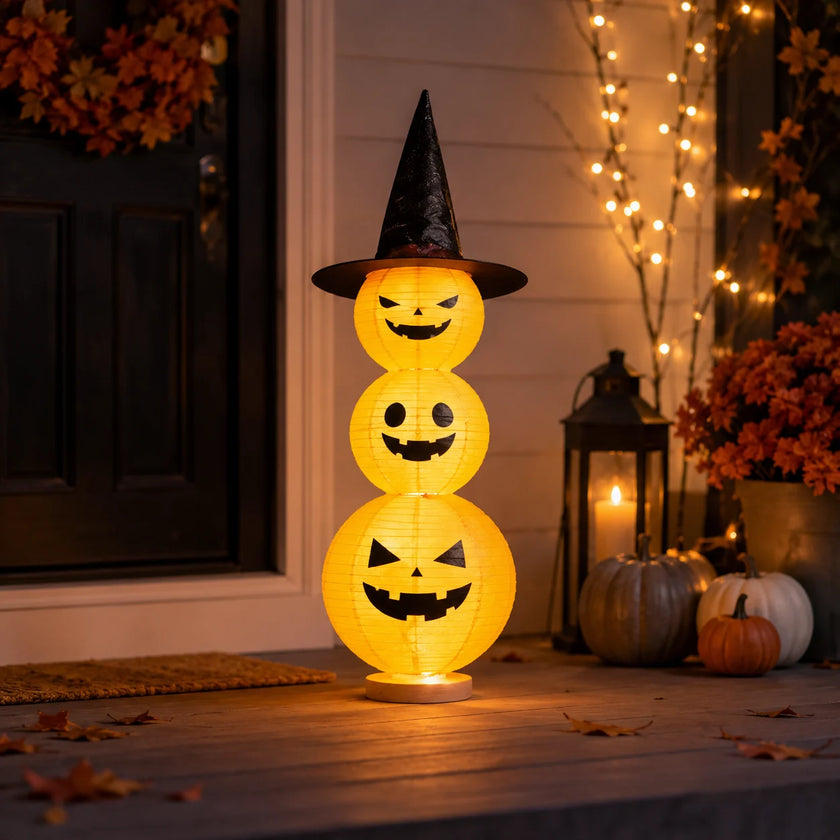 Lighted Stacked Pumpkin Halloween Decoration