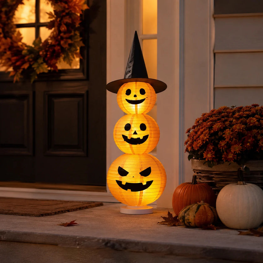Lighted Stacked Pumpkin Halloween Decoration