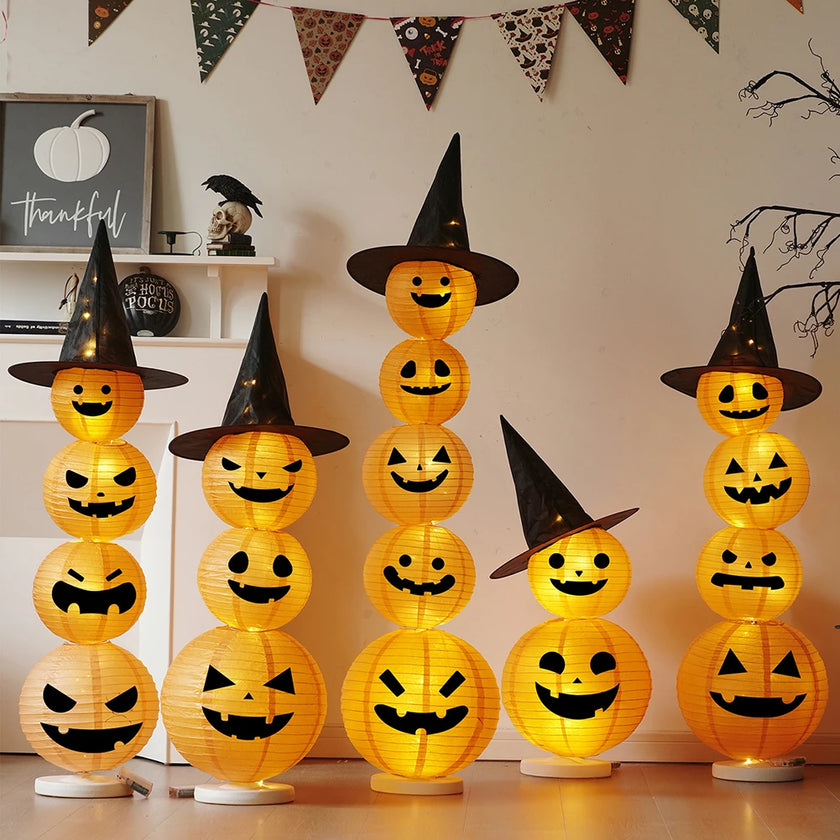 Lighted Stacked Pumpkin Halloween Decoration